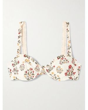 Agua Bendita Agraz Andes Floral-Print Stretch Recycled Balconette Bikini Top - Natural