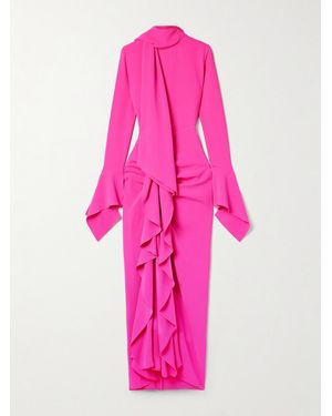 Solace London Nella Tie-Neck Ruffled Crepe Gown - Pink