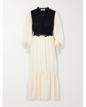 Sea Adelina Maxikleid Aus Webstoff Und Guipure-Spitze - Weiß