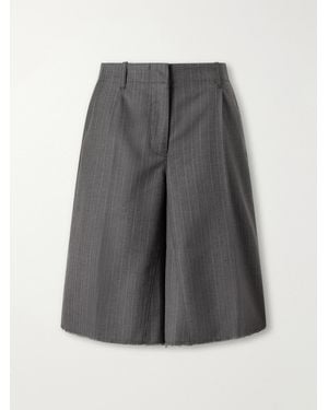Our Legacy Jumbo Distressed Pleated Striped Cotton And Wool-Blend Shorts - Grey