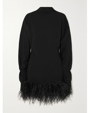 16Arlington Flora Open-Back Feather-Trimmed Crepe Mini Dress - Black