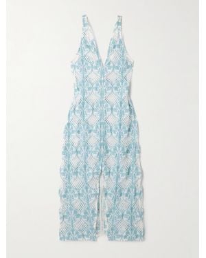 Agua Bendita Suspiro Embroidered Open-Knit Midi Dress - Blue