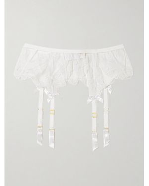 Agent Provocateur Alysia Bow-Detailed Embroidered Tulle Suspender Belt - White