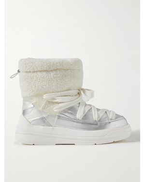 Moncler Insolux M Rubber-Trimmed Fleece, Metallic Shell And Leather Snow Boots - White