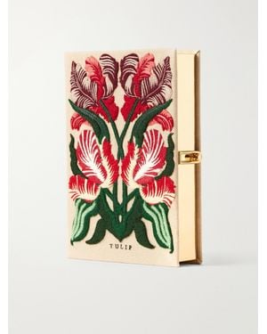 Olympia Le-Tan Tulip Embroidered Canvas Clutch - White