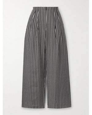 Maria McManus Pleated Striped Recycled-Crepe De Chine Straight-Leg Trousers - Grey