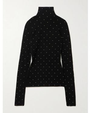 Rabanne Studded Wool Turtleneck Top - Black