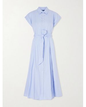 Polo Ralph Lauren Belted Striped Cotton-Poplin Maxi Shirt Dress - Blue