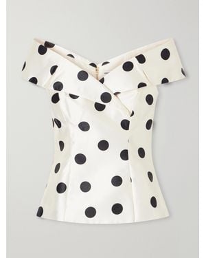 Rebecca Vallance Bacio Off-The-Shoulder Polka-Dot Satin-Twill Top - Natural