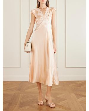 Doen Obelia Corded Lace-Trimmed Silk-Satin Midi Dress in Black | Lyst