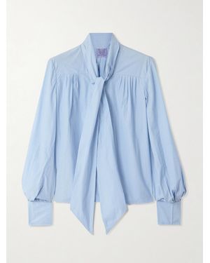 Thierry Colson Alba Pussy-Bow Striped Cotton-Poplin Blouse - Blue