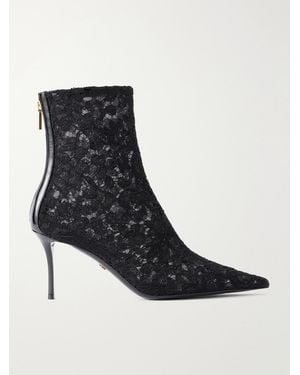 Dolce & Gabbana Lollo Leather-Trimmed Lace Ankle Boots - Black