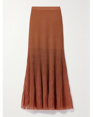 Ulla Johnson Emilia Tulle-Trimmed Ribbed-Knit Midi Skirt - Brown