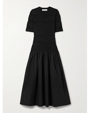 Sea Devon Paneled Stretch-Knit And Cotton Midi Dress - Black