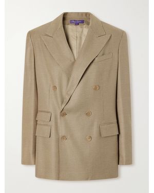 Ralph Lauren Glen Double-Breasted Prince Of Wales Checked Silk Blazer - Natural