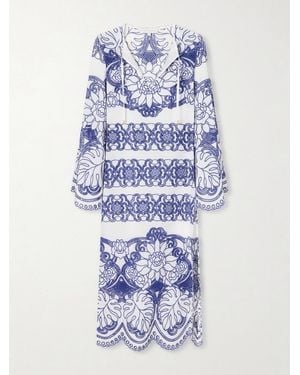 Borgo De Nor Clea Scalloped Broderie Anglaise Cotton-Blend Midi Dress - Blue