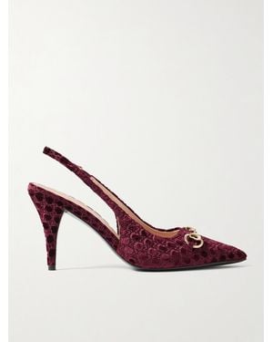 Gucci Erin Horsebit-Embellished Devoré-Velvet Slingback Court Shoes - Pink