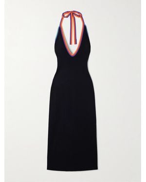 Christopher John Rogers Cutout Striped Stretch-Knit Halterneck Midi Dress - Blue