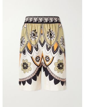 La DoubleJ Palazzo Printed Silk-Twill Shorts - Green