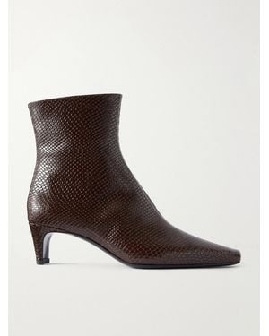 STAUD Wally Snake-Effect Leather Ankle Boots - Brown