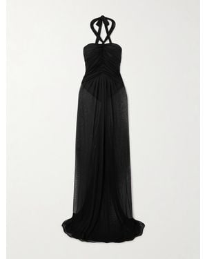Dolce & Gabbana Draped Gathered Organza Halterneck Gown - Black