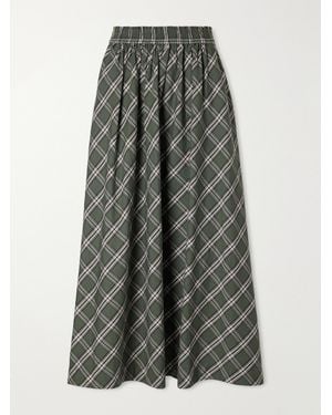 SKALL Dagny Gathered Checked Organic Cotton-Poplin Midi Skirt - Gray