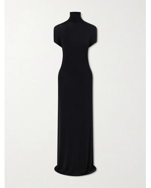 Colleen Allen Open-Back Jersey Turtleneck Gown - Black