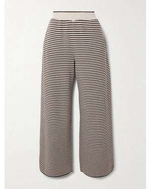 Brunello Cucinelli Striped Knitted Cotton Wide-Leg Pants - Brown