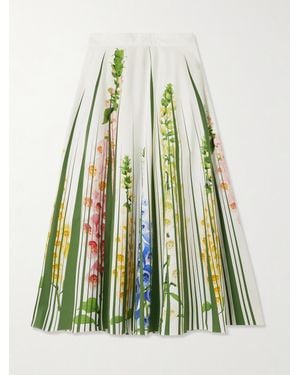 Oscar de la Renta Foxgloves Floral-Print Cotton-Blend Poplin Midi Skirt - Green