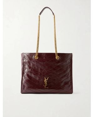 Saint Laurent Niki Small Crinkled-Leather Tote - Red