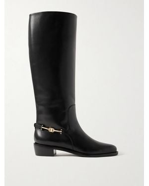 Ferragamo Therma Embellished Leather Knee Boots - Black