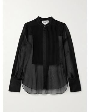 Twp Peyton Bluse Aus Seidenorganza Und Satin Mit Biesen - Schwarz