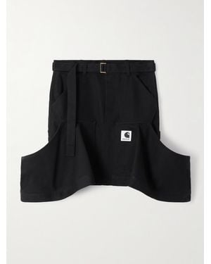 Sacai Carhartt Wip Belted Draped Cotton-Canvas Mini Skirt - Black