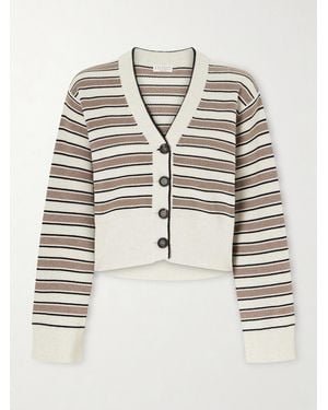 Brunello Cucinelli Stripe Cotton-Blend Cardigan - Natural