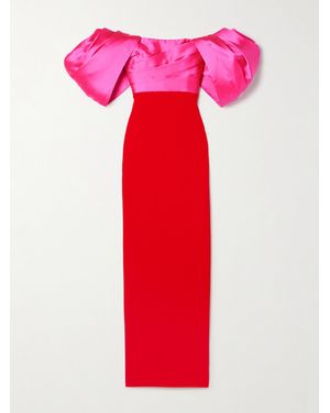 Solace London Sian Off-The-Shoulder Two-Tone Pleated Crepe And Faille Gown - Red