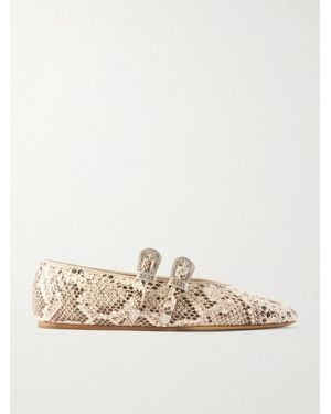 Le Monde Beryl Claudia Snake-Effect Leather Mary-Jane Ballet Flats - Natural