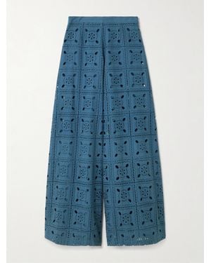 Miguelina Lilly Hose Mit Weitem Bein Aus Baumwolle Mit Lochstickerei - Blau