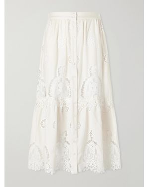 Miguelina Carolina Guipure Lace-Trimmed Cotton-Blend Maxi Skirt - White