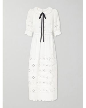 Vita Kin Bari Tie-Detailed Broderie Anglaise-Trimmed Linen Midi Dress - White