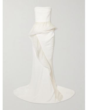 Maticevski Hopeton Trägerlose Robe Aus Crêpe Mit Seidenbesatz Und Zierperlen - Weiß