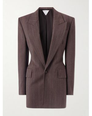 Bottega Veneta Blazer En Serge De Laine Mélangée À Fines Rayures - Marron