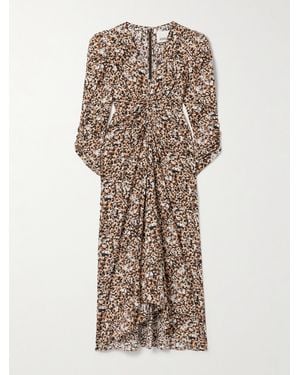 Isabel Marant Albini Midikleid Aus Einer Bedruckten Seidenmischung Mit Raffungen - Natur