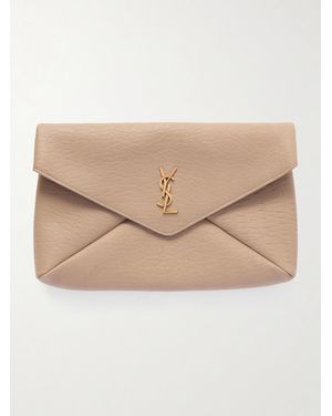 Saint Laurent Cassandre Large Textured-Leather Clutch - Natural