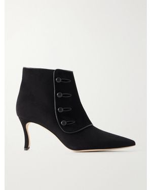 Manolo Blahnik Vivés 70 Leather-Trimmed Suede Ankle Boots - Black