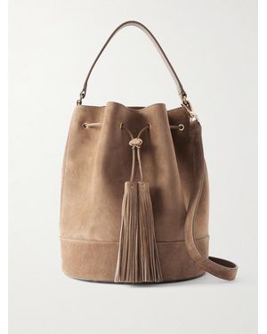 Gianvito Rossi Sienna Tasselled Leather-Trimmed Suede Bucket Bag - Natural