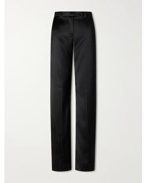 KHAITE Hunter Pleated Satin Straight-Leg Pants - Black