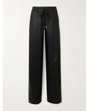 SPRWMN Striped Leather Straight-Leg Joggers - Black