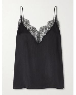 Anine Bing Mael Lace-Trimmed Silk-Blend Satin Top - Black