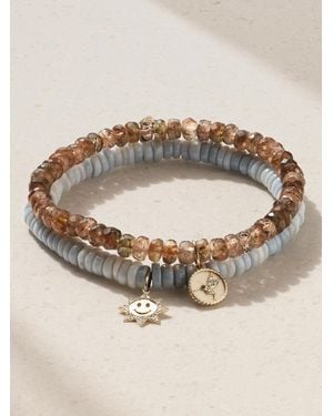 Sydney Evan Small Happy Face Set Of Two 14-Karat, Opal And Andalusite Bracelets - Natural