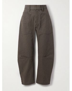 Nili Lotan Shon Striped Cotton-Twill Barrel-Leg Trousers - Grey